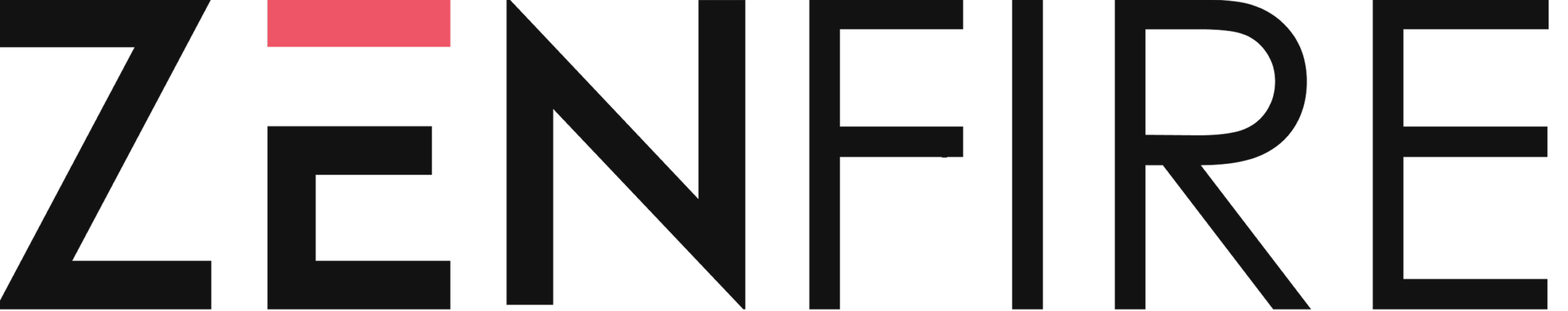Zenfire logo: bold black wordmark with a pink rectangular accent above the letters.