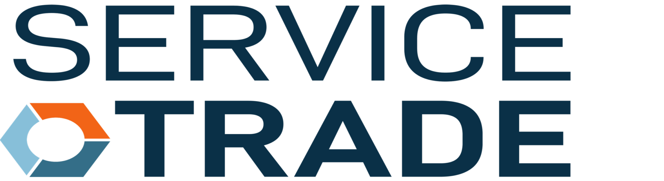 ServiceTrade logo with blue text and a geometric diamond icon on the left featuring orange and light blue segments.